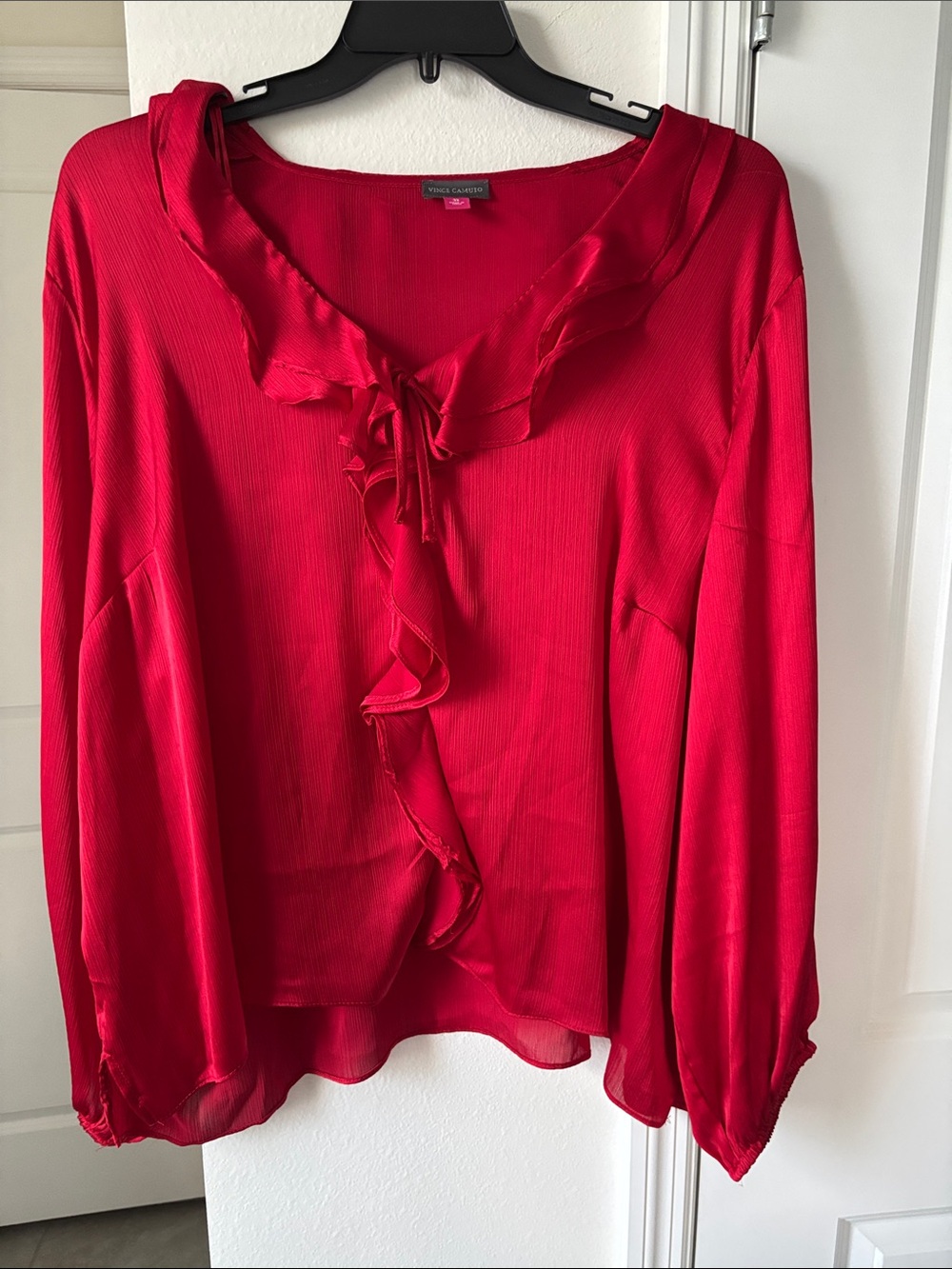 Vince Camuto Bright Red Ruffle Tie-Neck Blouse